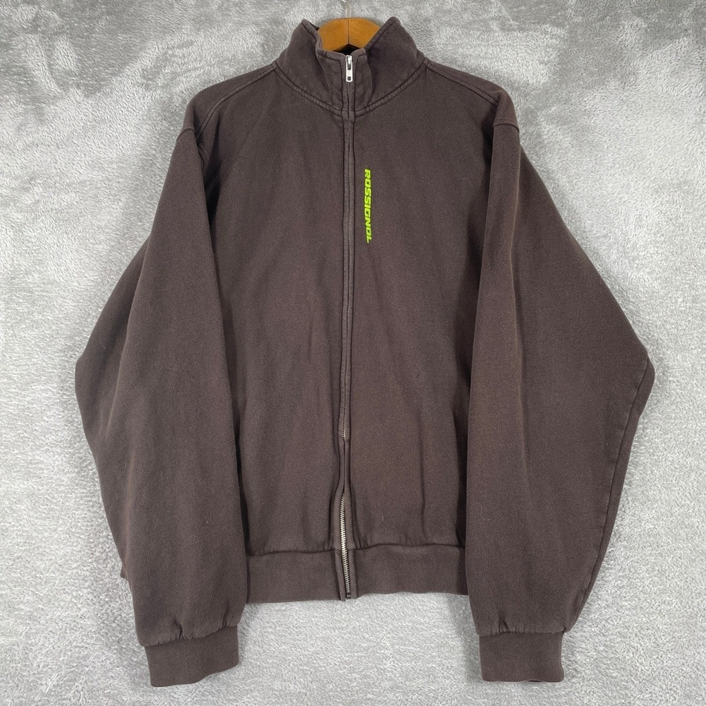 Rossignol Full Zip Sweatshirt Mens Large Brown Neon Logo‎ Organic Cotton Fleece